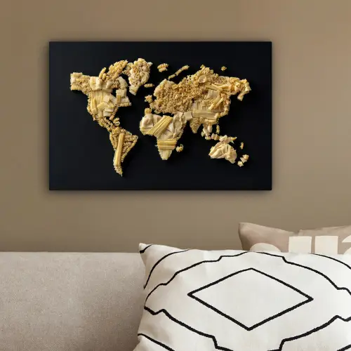 Wereldkaart - Pasta - Zwart canvas 2cm klein -sfeer3