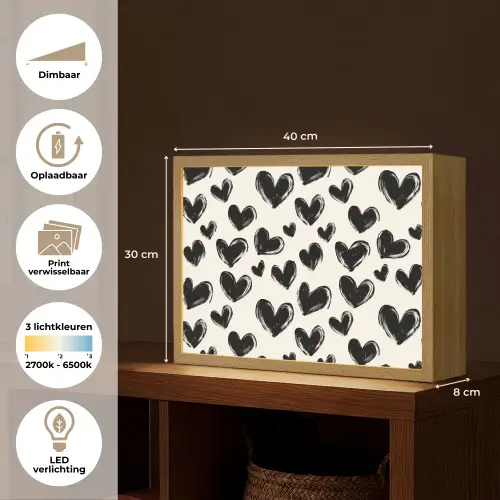 Hartjes - Patroon - Zwart Light Box met batterij (Wandlamp) middel 907 -USP_websiteoverzichtNL