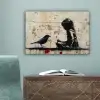 Street art - Meisje - Vogel - Graffiti - Banksy canvas 2cm klein -sfeer4