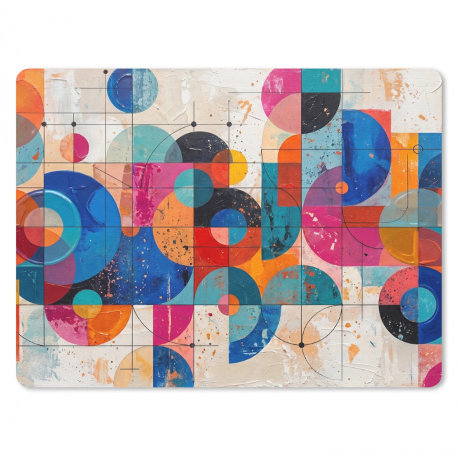 Kunst - Geometrisch - Abstract - Kleurrijk muismat rubber klein -3d