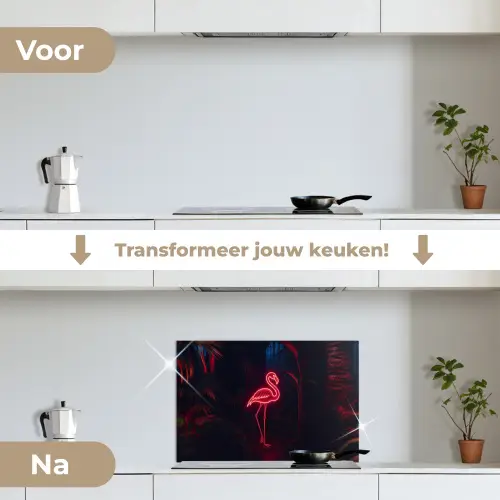 Flamingo - Roze - Neon - Licht keuken achterwand spatscherm klein -voor_na_NL