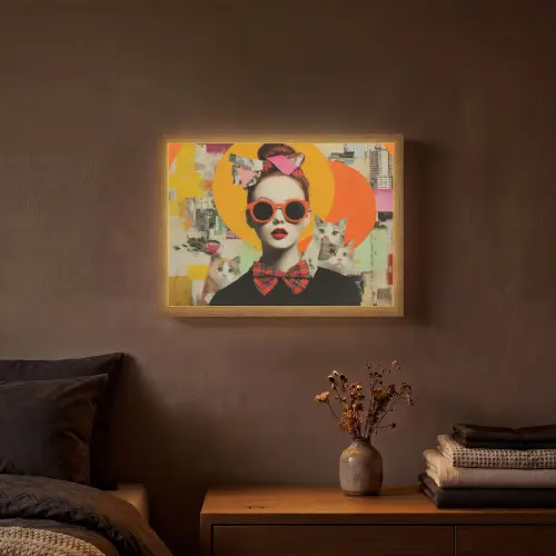 Vrouw - Bril - Strik - Retro Light Box met batterij (Wandlamp) middel -sfeer4