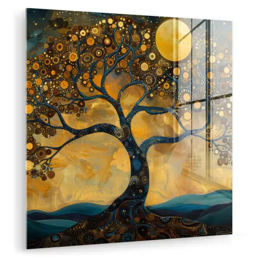Boom - Maan - Bloemen - Goud - Kunst plexiglas 5mm klein -zzzproduct_nieuw