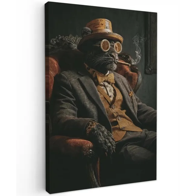 Kat - Pak - Oranje - Sigaar Tuinposter op houten frame 2 cm dik klein -3d