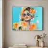 Bloemen - Vrouw - Zonnebril - Blauw Textielframe - compleet frame klein -sfeer2