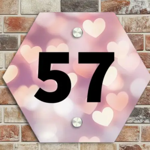 Hartvormige gloed - Traditioneel Naambord Hexagon klein -sfeer2