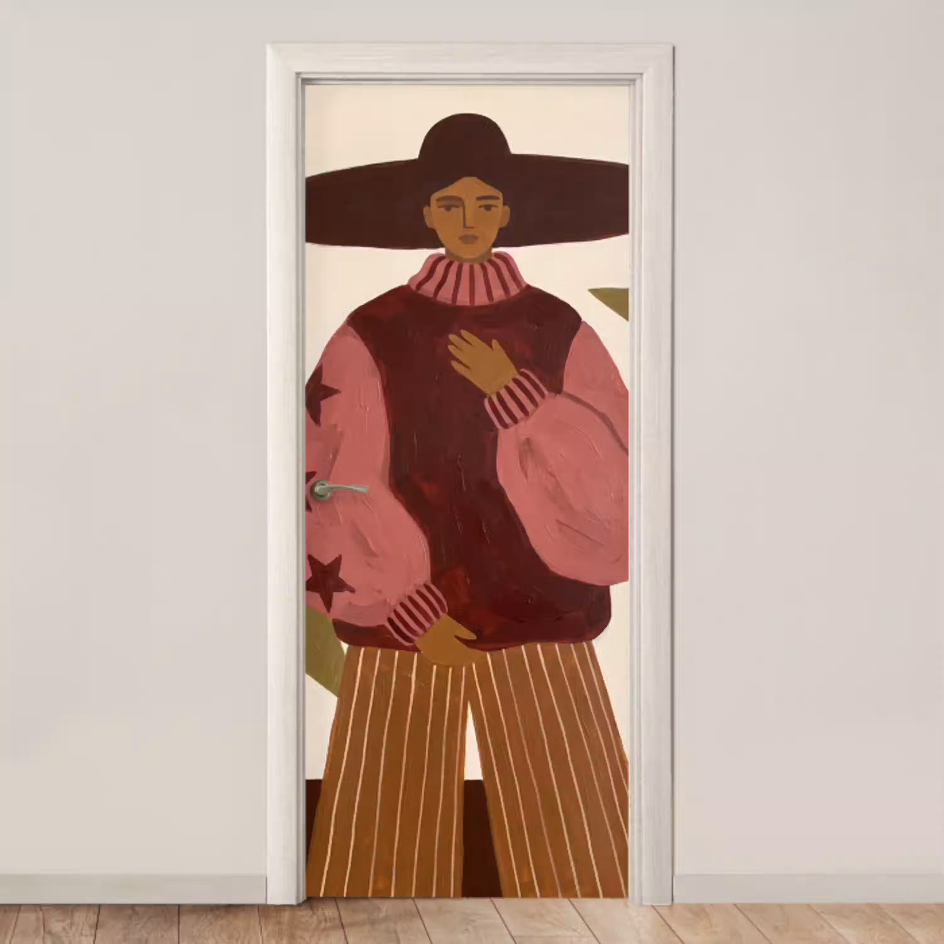 Vrouw - Hoed - Abstract - Modern - Portret deurposter klein -3d_beige