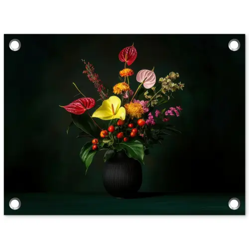 Bloemen - Vaas - Zwart tuinposter los doek klein -3d