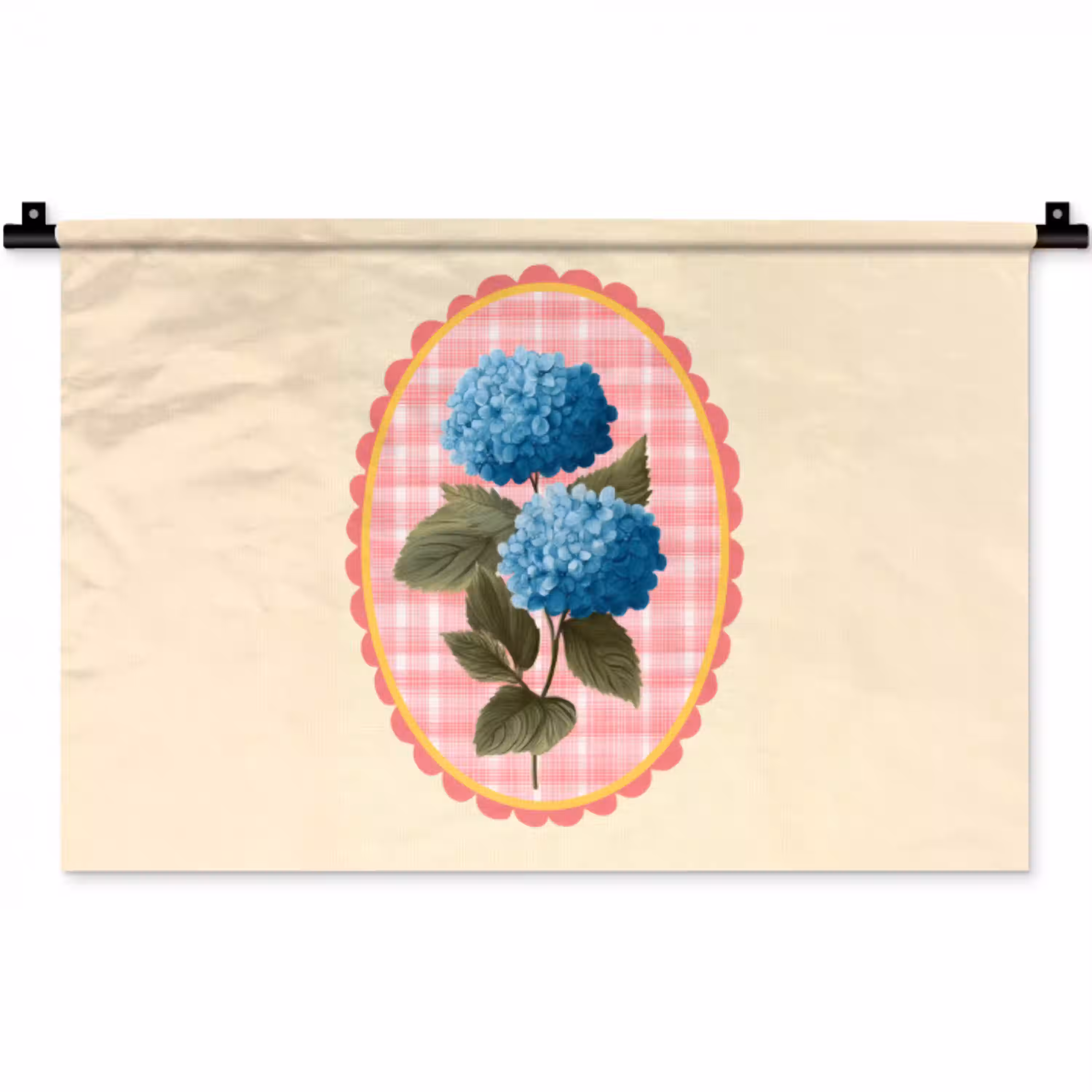 Bloemen - Blauw - Lijst - Bladeren Wandkleed katoen klein -zz3d