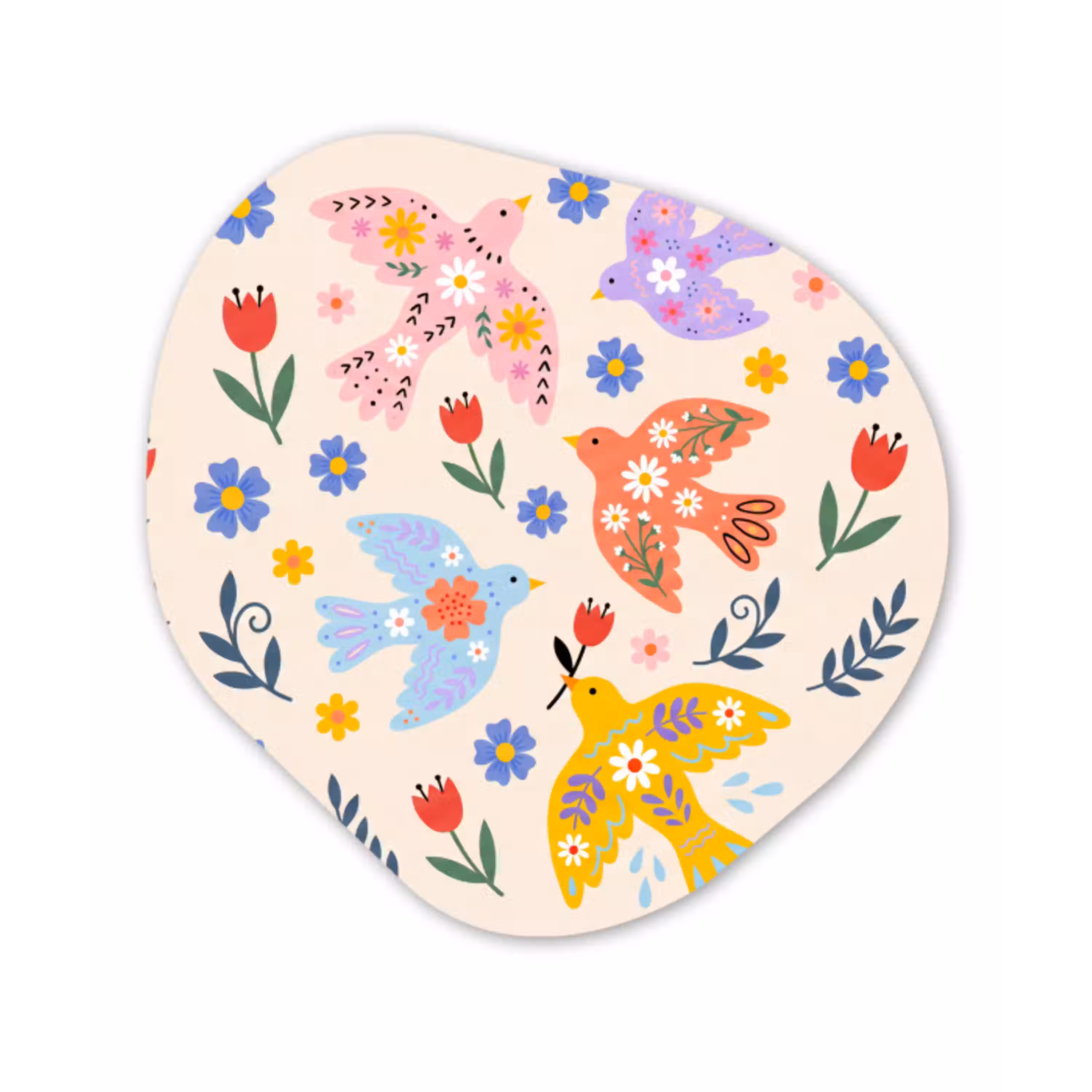 Vogel - Bloemen - Folk - Kleurrijk - Dieren Wandcirkel Organisch Plexiglas middel -3d