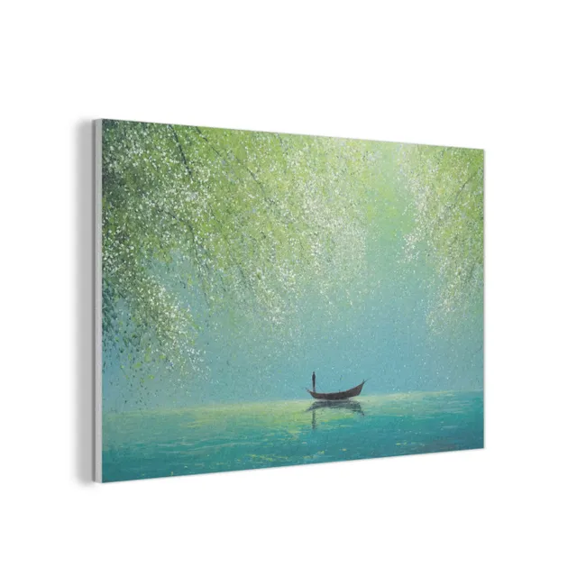 Akoestisch schilderij - Bootje - Water - Bladeren - Bloesems