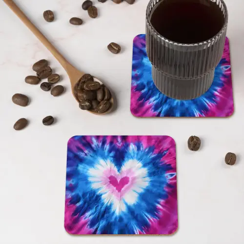 Hartvormig - Tie dye - Paars onderzetter kurk middel -sfeer2