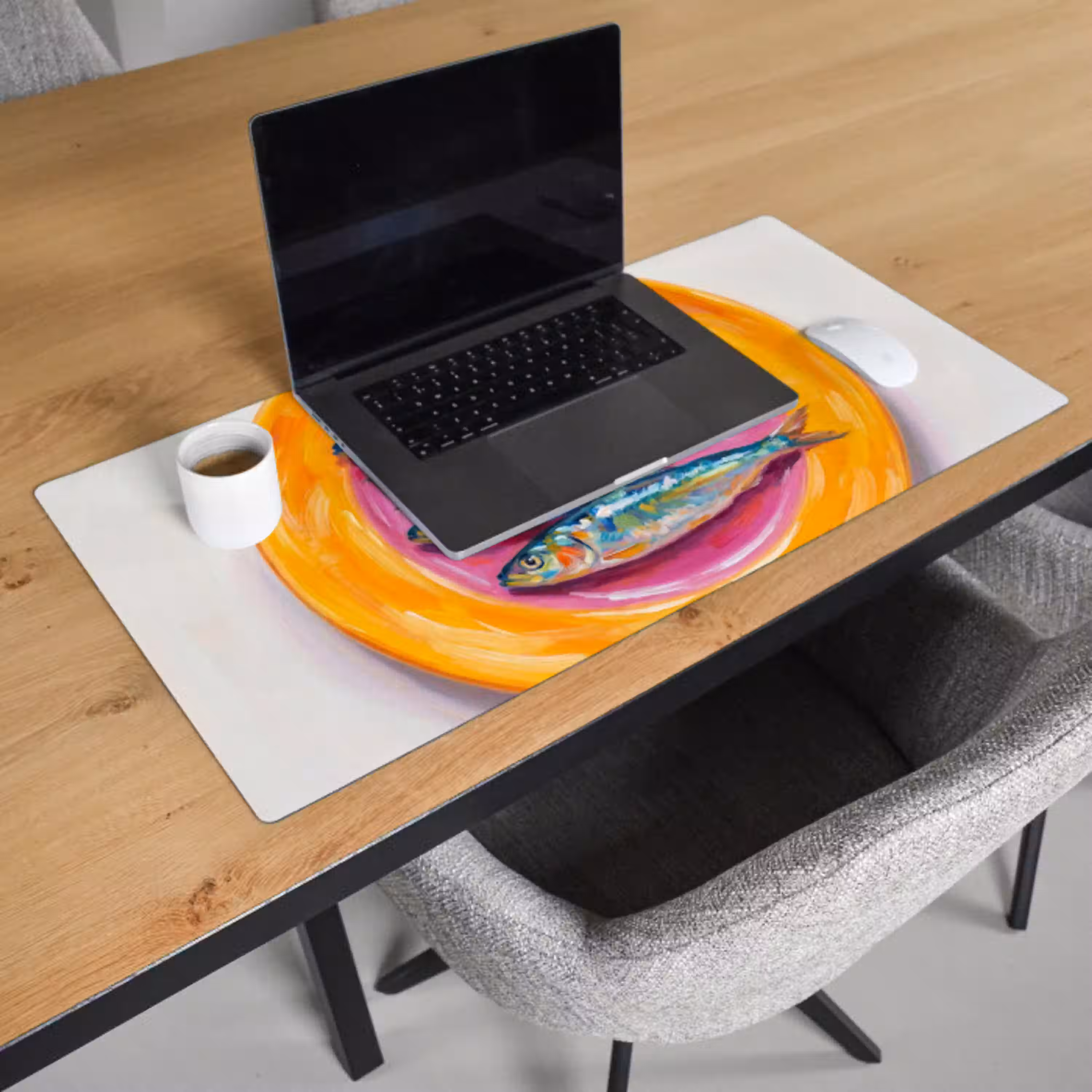 Vis - Vier - Eten - Modern - Kleurrijk Muismat XXL klein -sfeer1