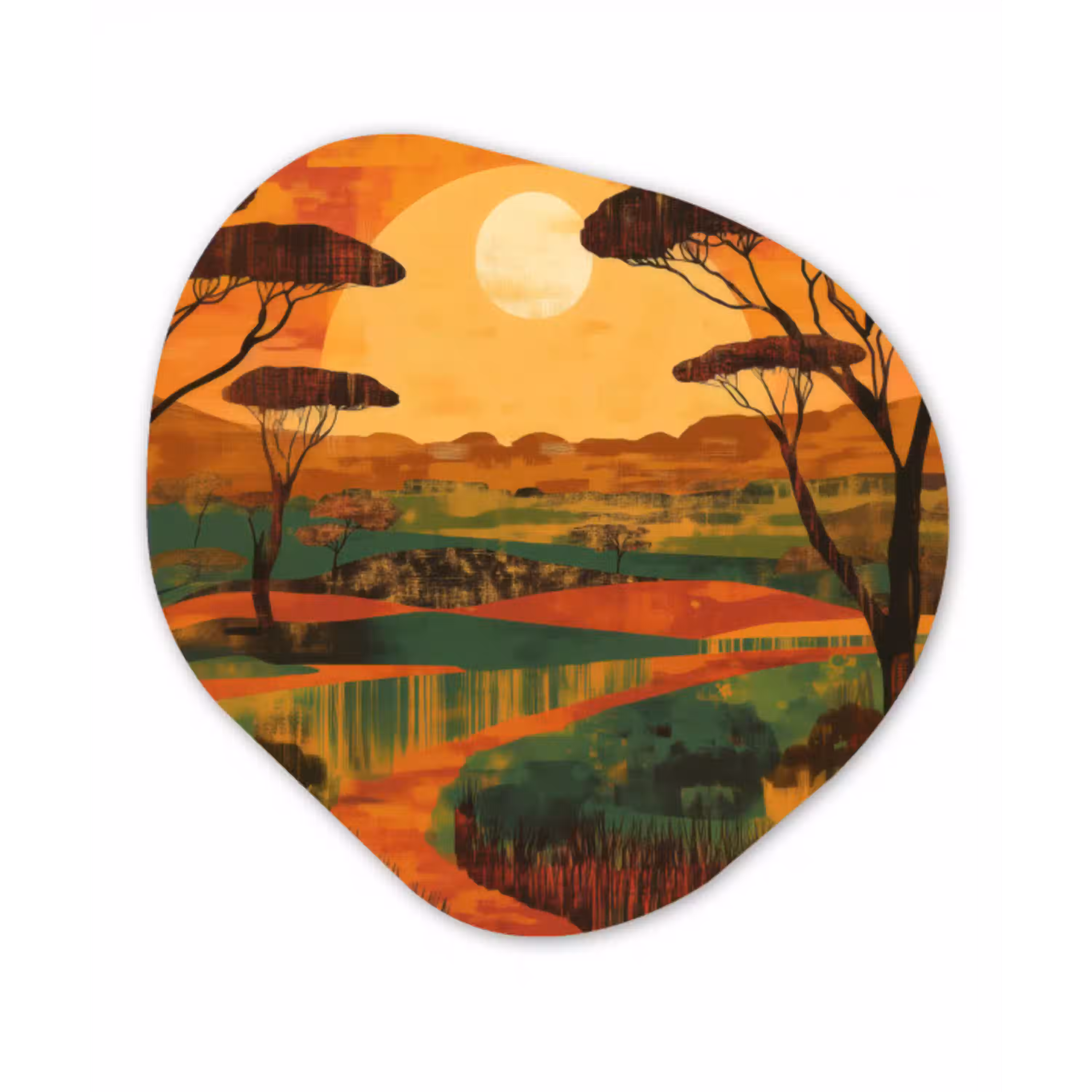 Landschap - Afrikaans - Zon Wandcirkel Organisch Aluminium middel -3d