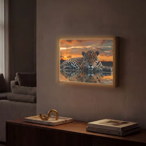 Natuur - Luipaard - Dier - Zonsondergang - Modern Light Box met batterij (Wandlamp) middel -sfeer1