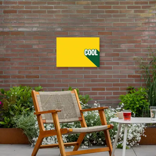 Cool - Geel - Groen Tuinposter op houten frame 2 cm dik klein -sfeer3