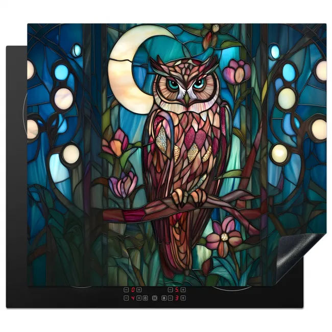 Uil - Mozaïek - Maan - Nacht Inductie beschermer vinyl 3mm middel -3d