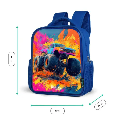 Monstertruck - Verfspatten - Kleurrijk - Explosie Kinderrugzak - Blauw middel -productfoto_formaten