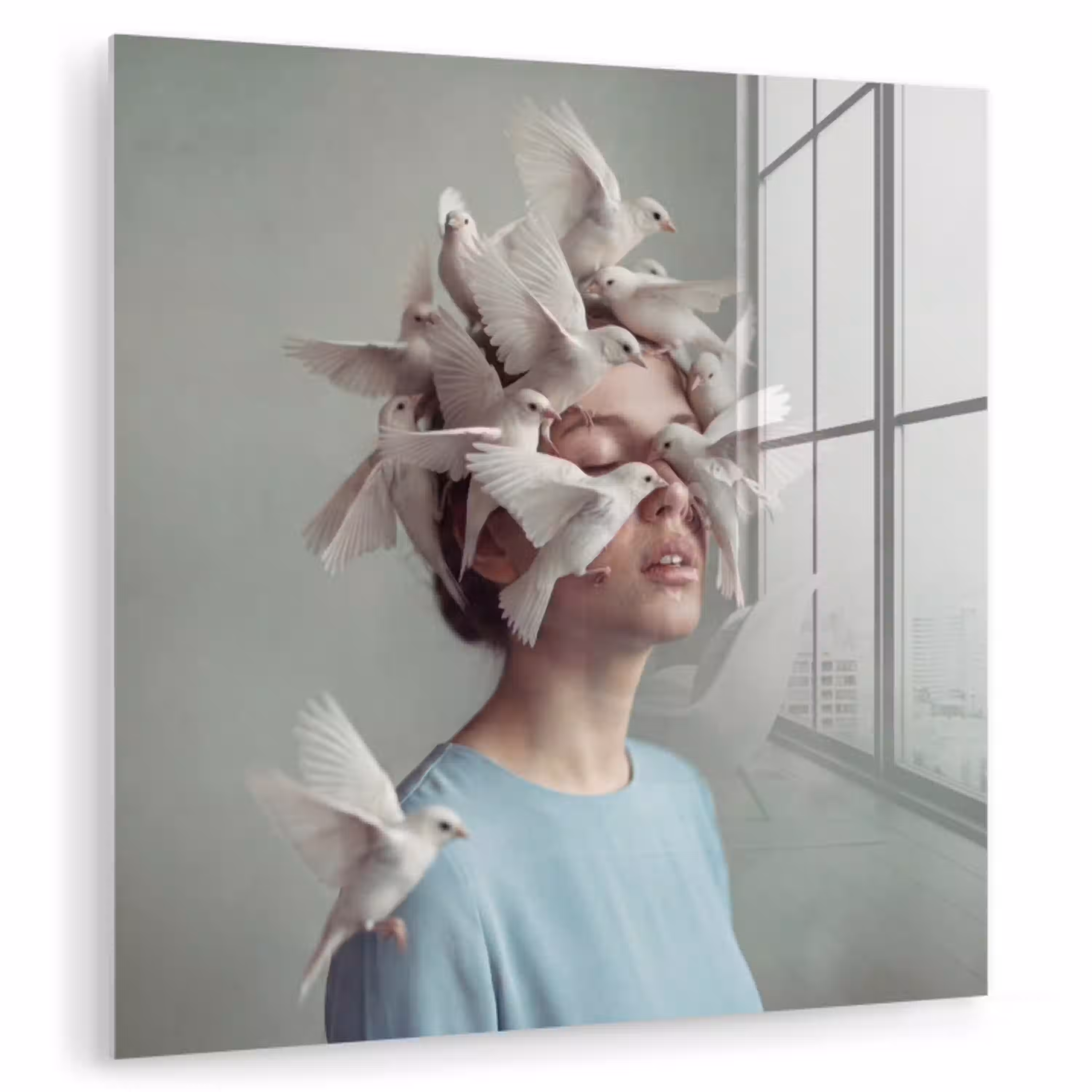 Vrouw - Vogels - Abstract - Modern - Wit plexiglas 5mm klein -zzzproduct_nieuw