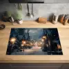 Winterdorp - Sneeuw - Donker Inductie beschermer vinyl 3mm klein -sfeer5