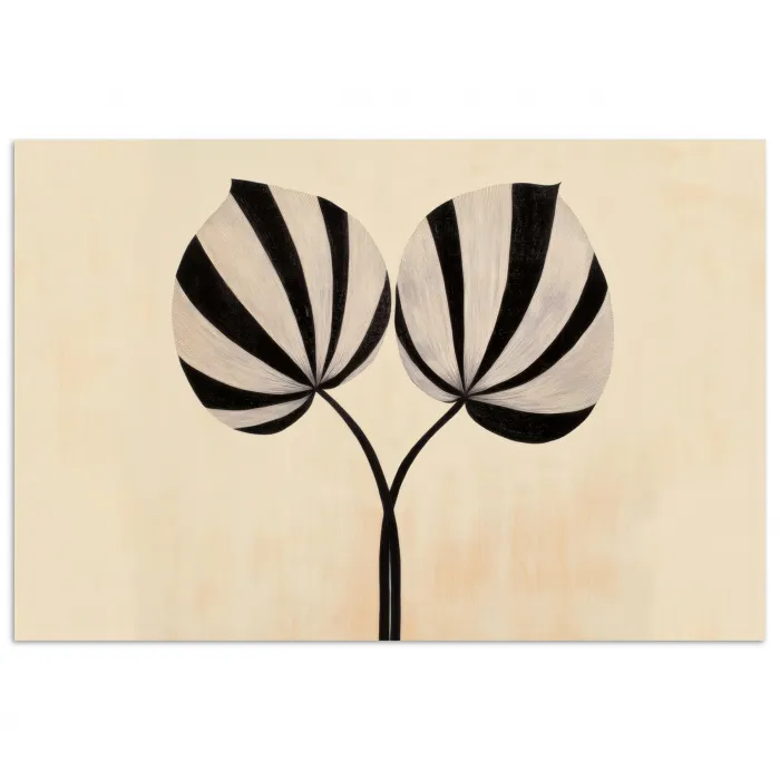 Bladeren - Gestreept - Stengel - Beige poster papier klein -3d
