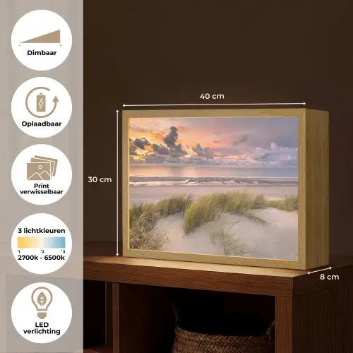 Zonsondergang - Duin - Strand - Planten - Zee Light Box met batterij (Wandlamp) middel -USP_websiteoverzichtNL