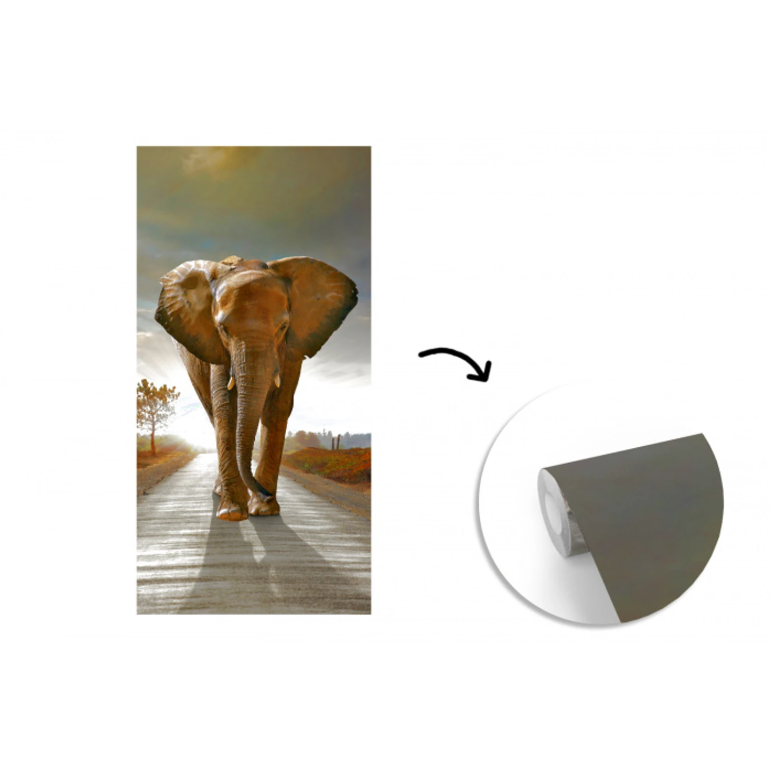 Olifant - Weg - Dieren - Zonsondergang - Landschap fotobehang vinyl groot -3d