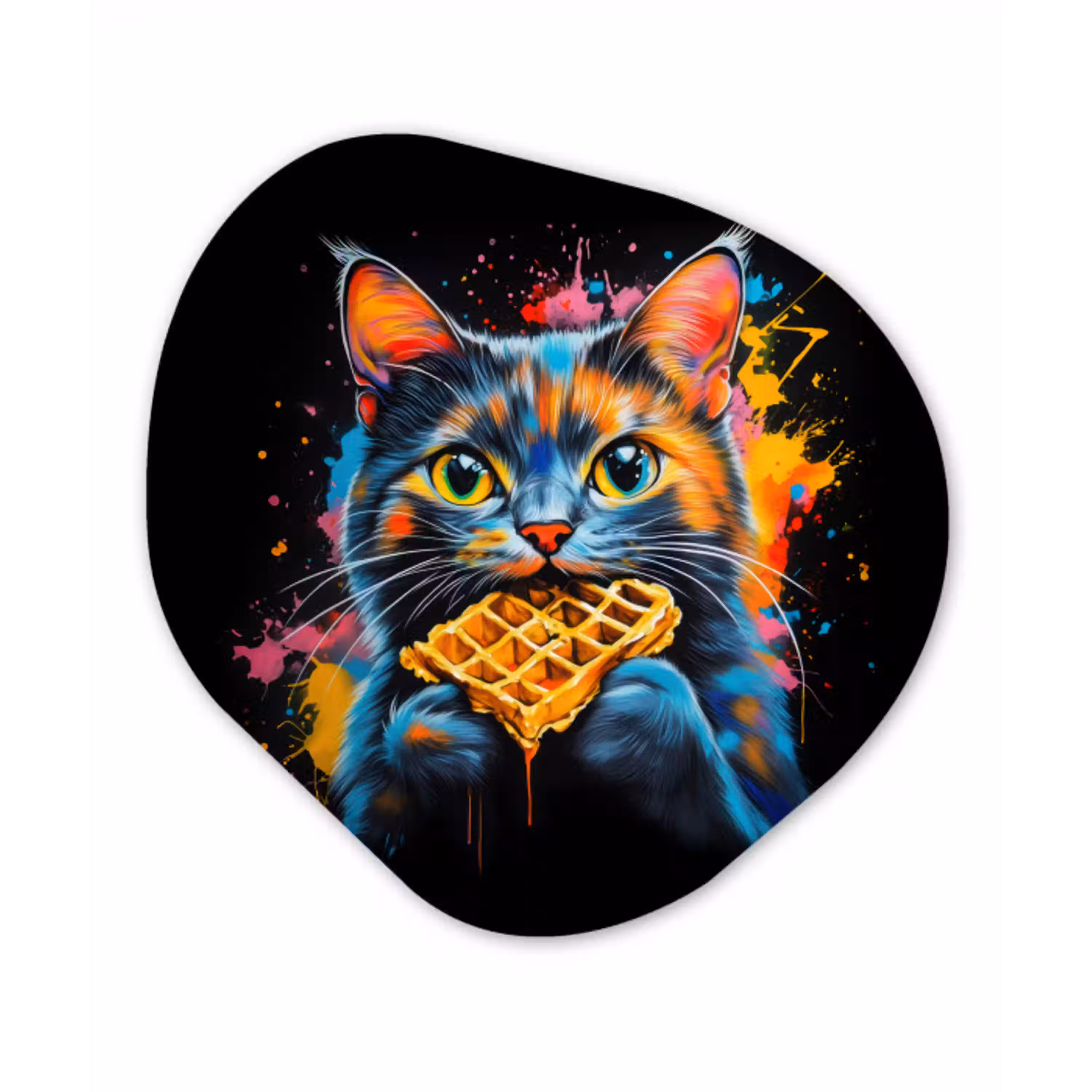 Kat - Graffiti - Kleurrijk - Wafel - Eten Wandcirkel Organisch Aluminium middel -3d