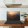 Bloemenveld - Gras - Bloemen - Planten - Zonsondergang - Oranje keuken achterwand spatscherm klein -sfeer2