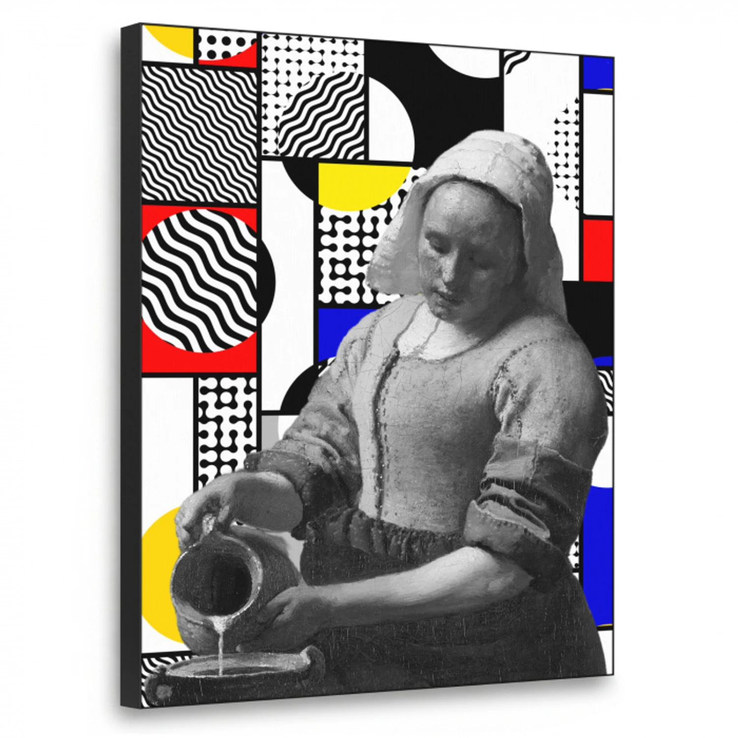 Collage - Mondriaan - Melkmeisje Textielframe zwart klein -3d