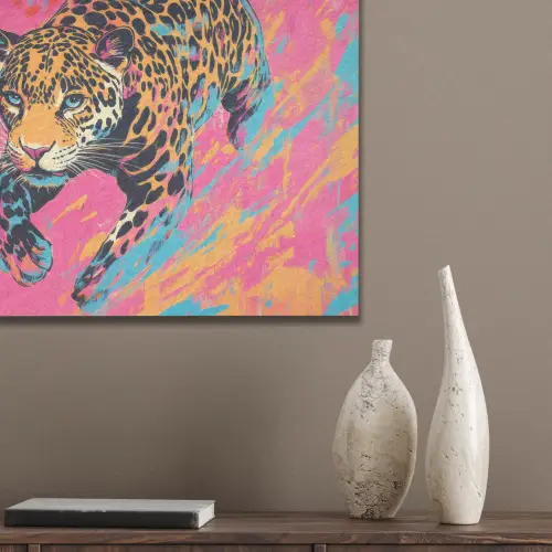 Luipaard - Roze - Oranje - Blauw - Verf PET vilt klein -sfeer6_closeup