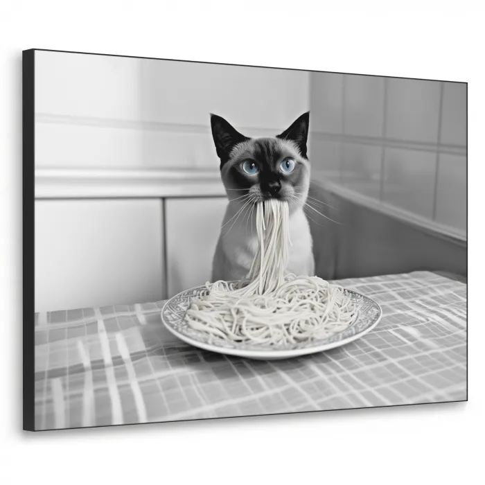 Kat - Siamees - Zwart Wit - Schattig - Dieren Textielframe zwart klein -3d