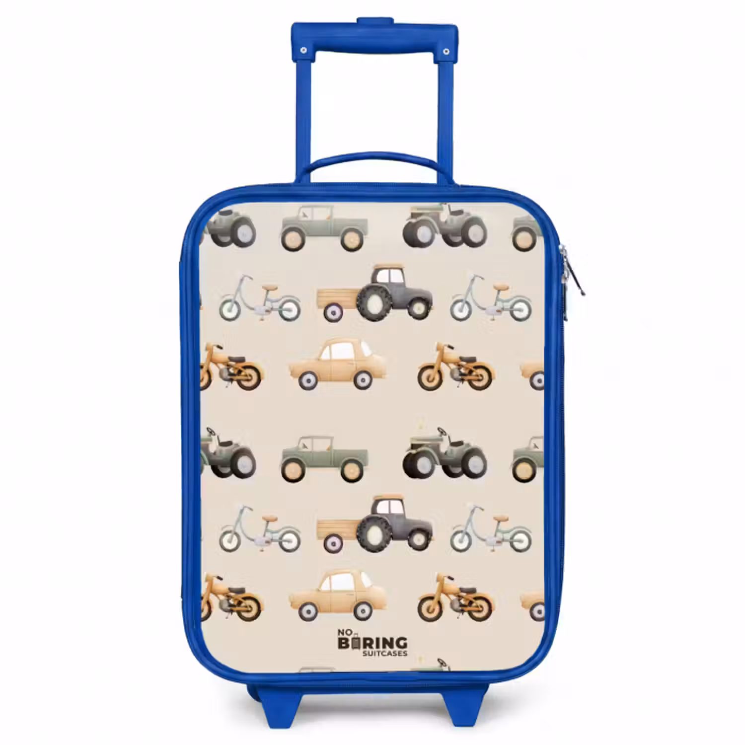Kinderkoffer - Blauw - Retro voertuigen patroon