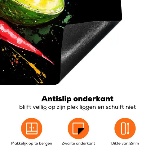 Tomaat - Avocado - Peper - Graffiti - Verf - Modern Inductie beschermer vinyl 3mm klein -zzzzzzz-td-onderkant