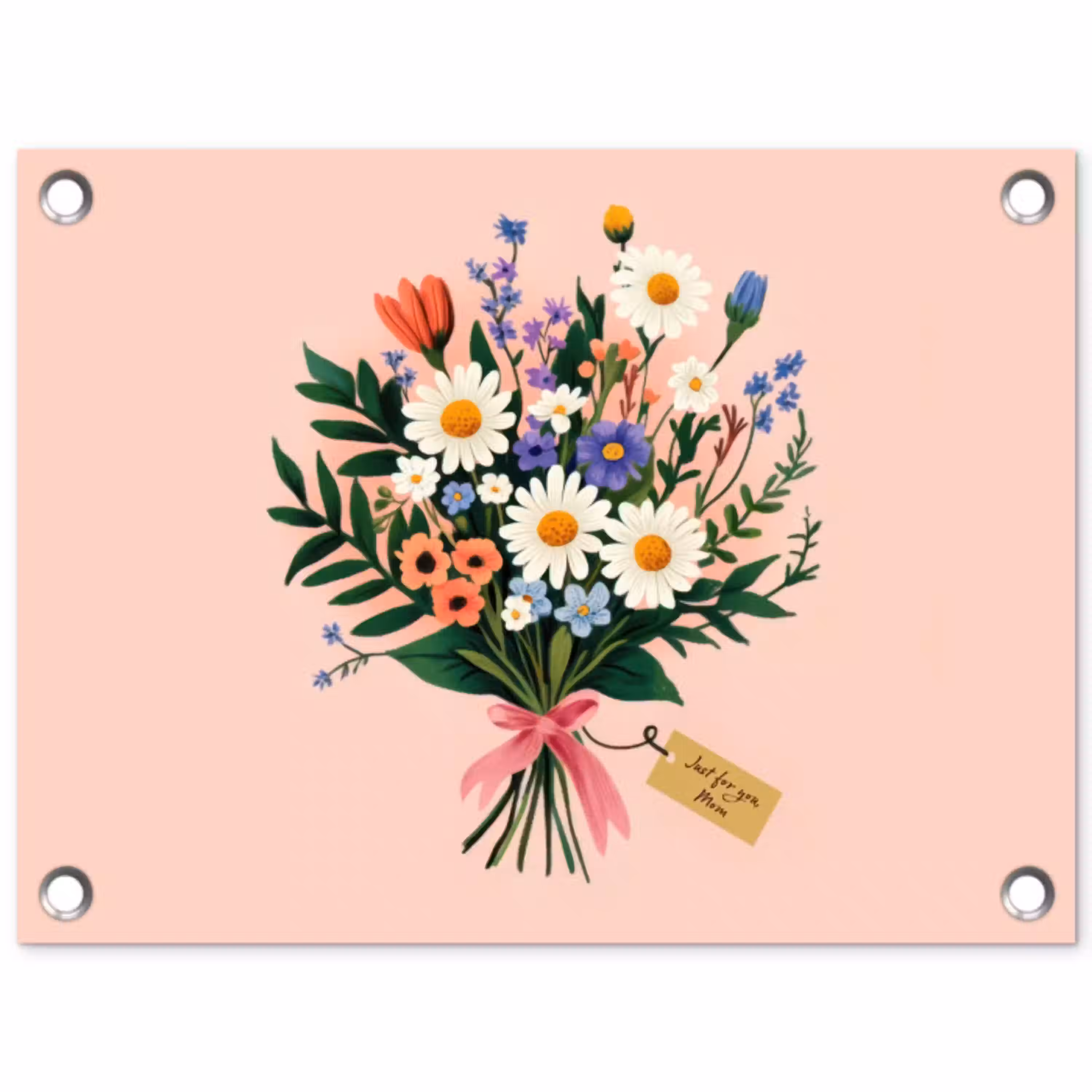 Margrieten - Boeket - Strikje - Roze tuinposter los doek klein -3d