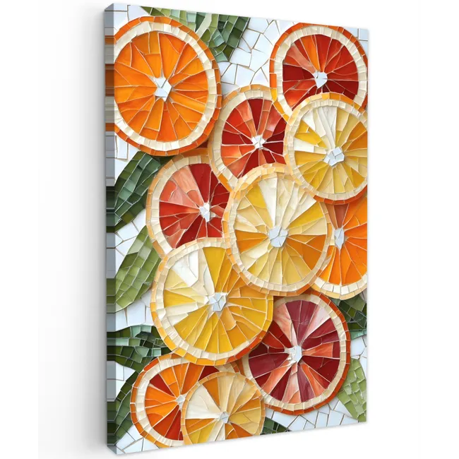 Schijfjes - Fruit - Oranje - Mozaïek Tuinposter op houten frame 2 cm dik klein -3d