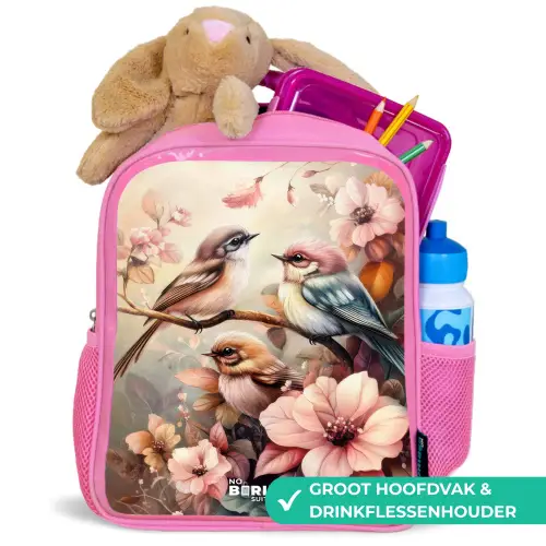 Vogels met roze bloemen Kinderrugzak - Roze middel -inhoud_NL