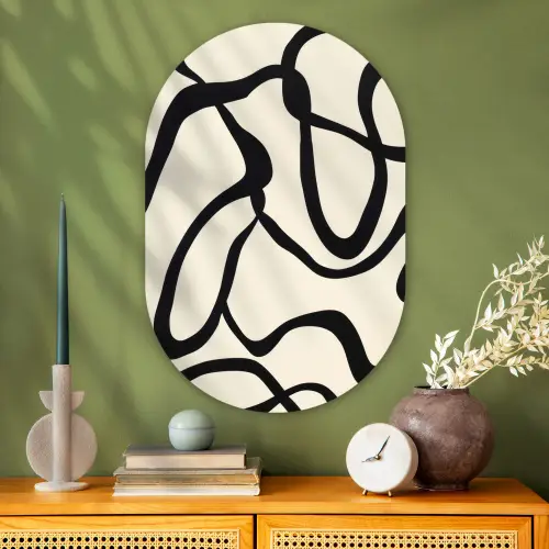 Abstract - Lijnen - Modern - Beige Wandcirkel Ovaal Glas middel -sfeer2