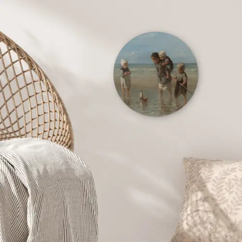 Kinderen der zee - Schilderij van Jozef Israëls Wandcirkel kunststof plaat 5mm dik klein -sfeer5