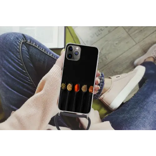 Lepels - Specerijen - Zwart - Kruiden - Rustiek Hoesje iPhone 12 Pro met koord klein -hand