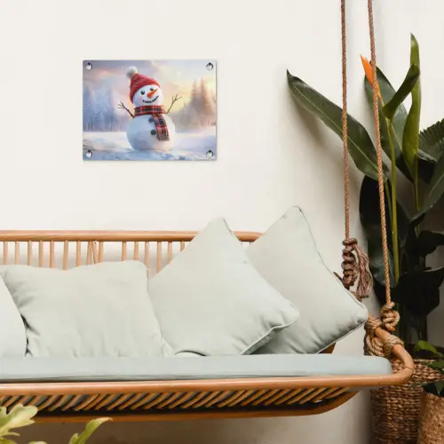 Sneeuwpop - Zonsondergang - Wit tuinposter los doek klein -sfeer7