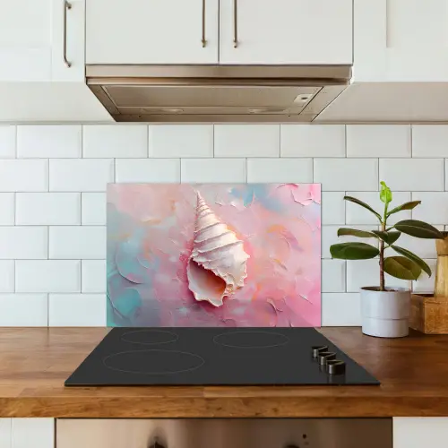Schelp - Pastel - Pink keuken achterwand spatscherm klein -sfeer2