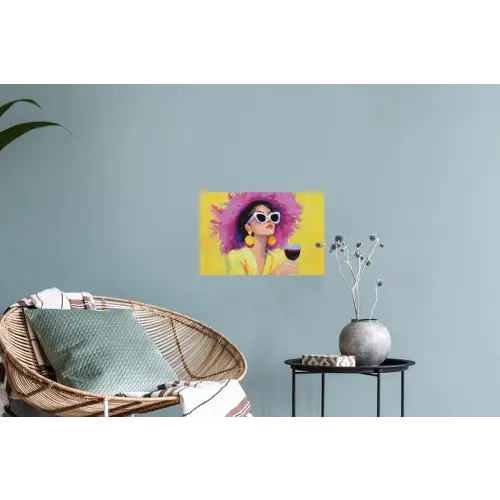 Vrouw - Hoed - Paars - Wijn Muursticker klein -plant