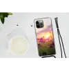 Bloemen - Roze - Zonsondergang Hoesje iPhone 12 Pro met koord klein -oordop