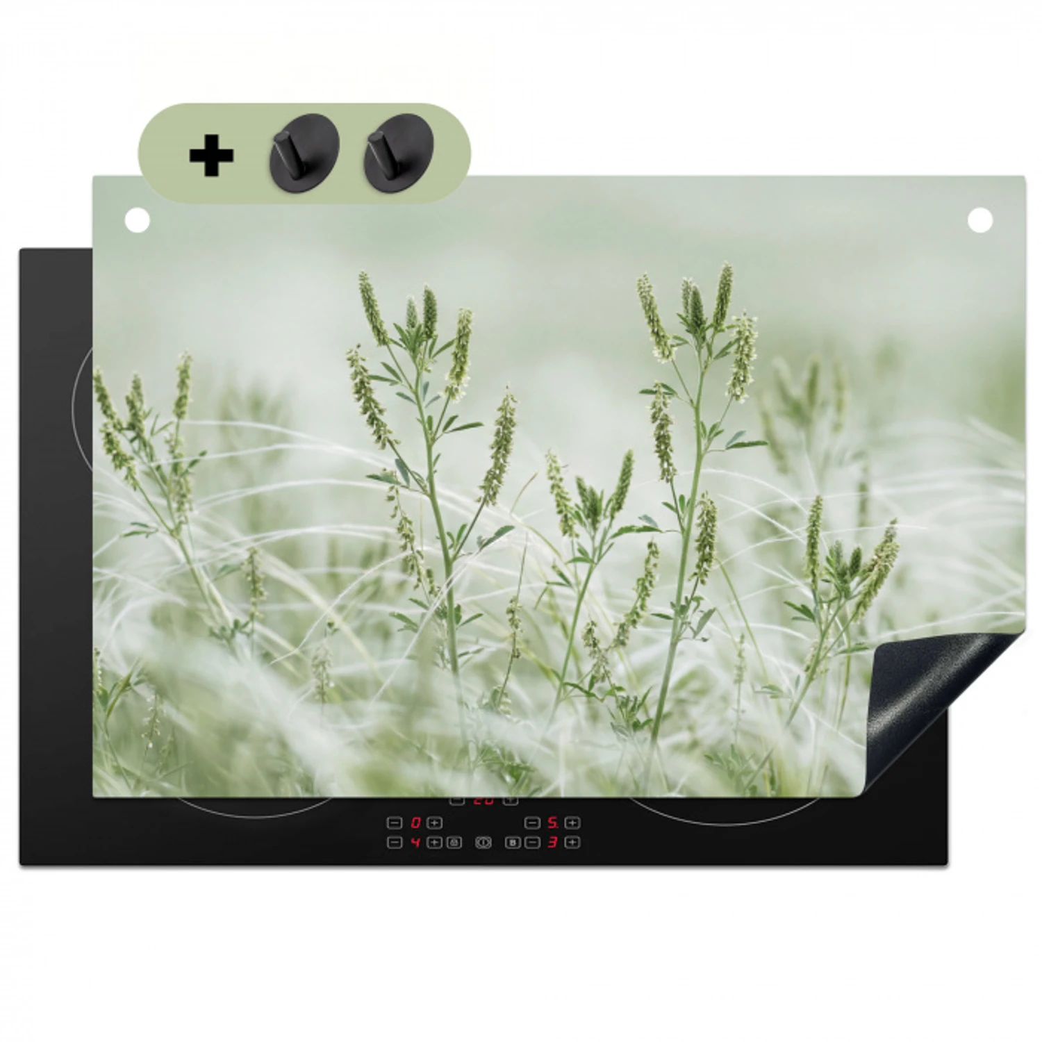 Grassen - Minimalistisch - Groen Inductie beschemer met haakjes klein -3d