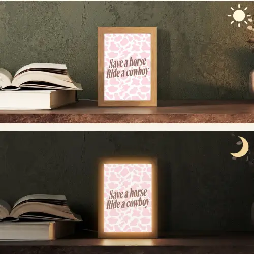 Koeienprint - Roze - Cowboy - Horse Light Box met kabel (Tafellamp) klein -sfeer3