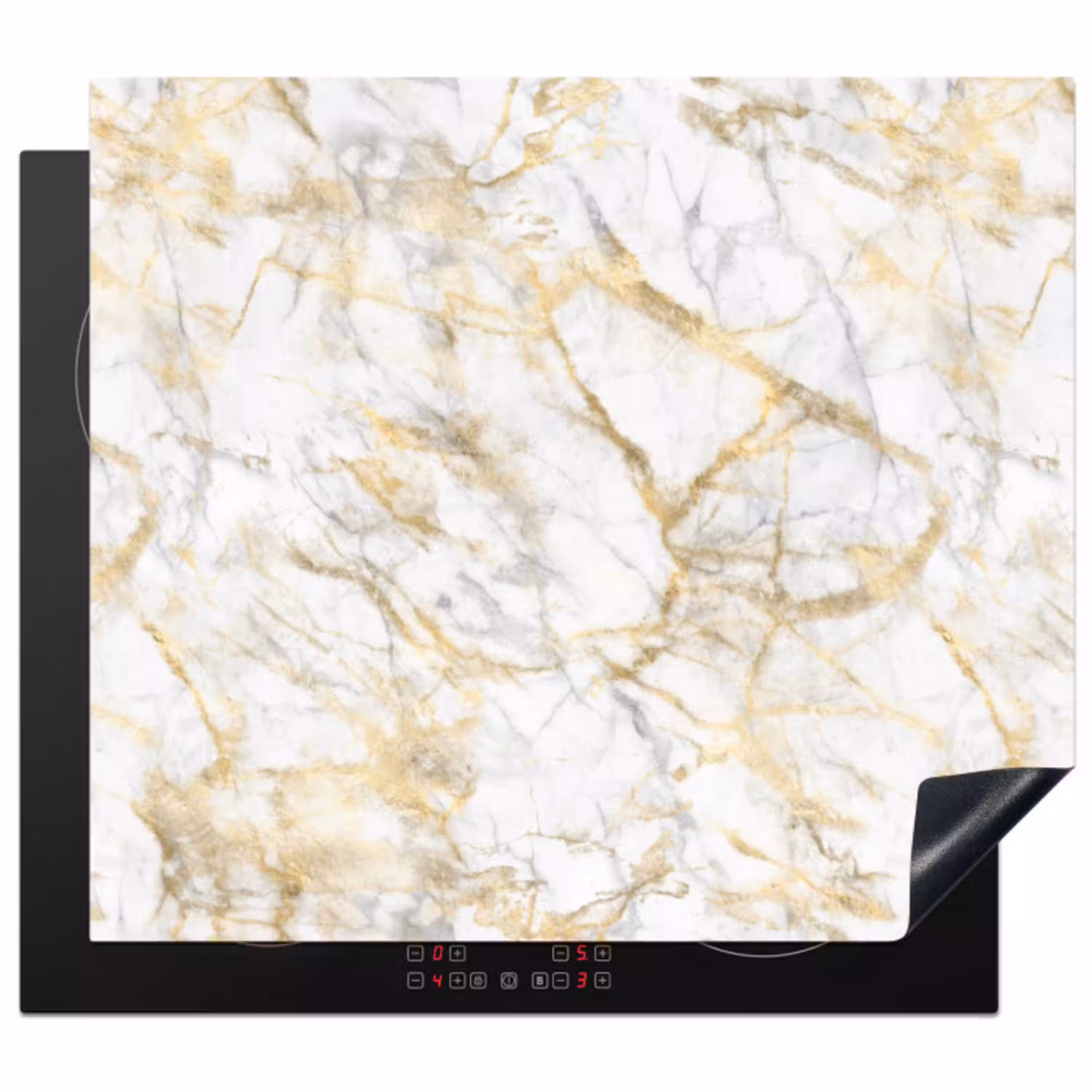 Marmer - Wit - Expressief - Goudaccenten Inductie beschermer vinyl 3mm middel 274 -3d