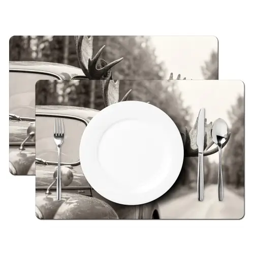 Eland - Auto - Gewei - Zwart - Wit Placemat vinyl groot -zzsfeer2_Kitchenyeah-website