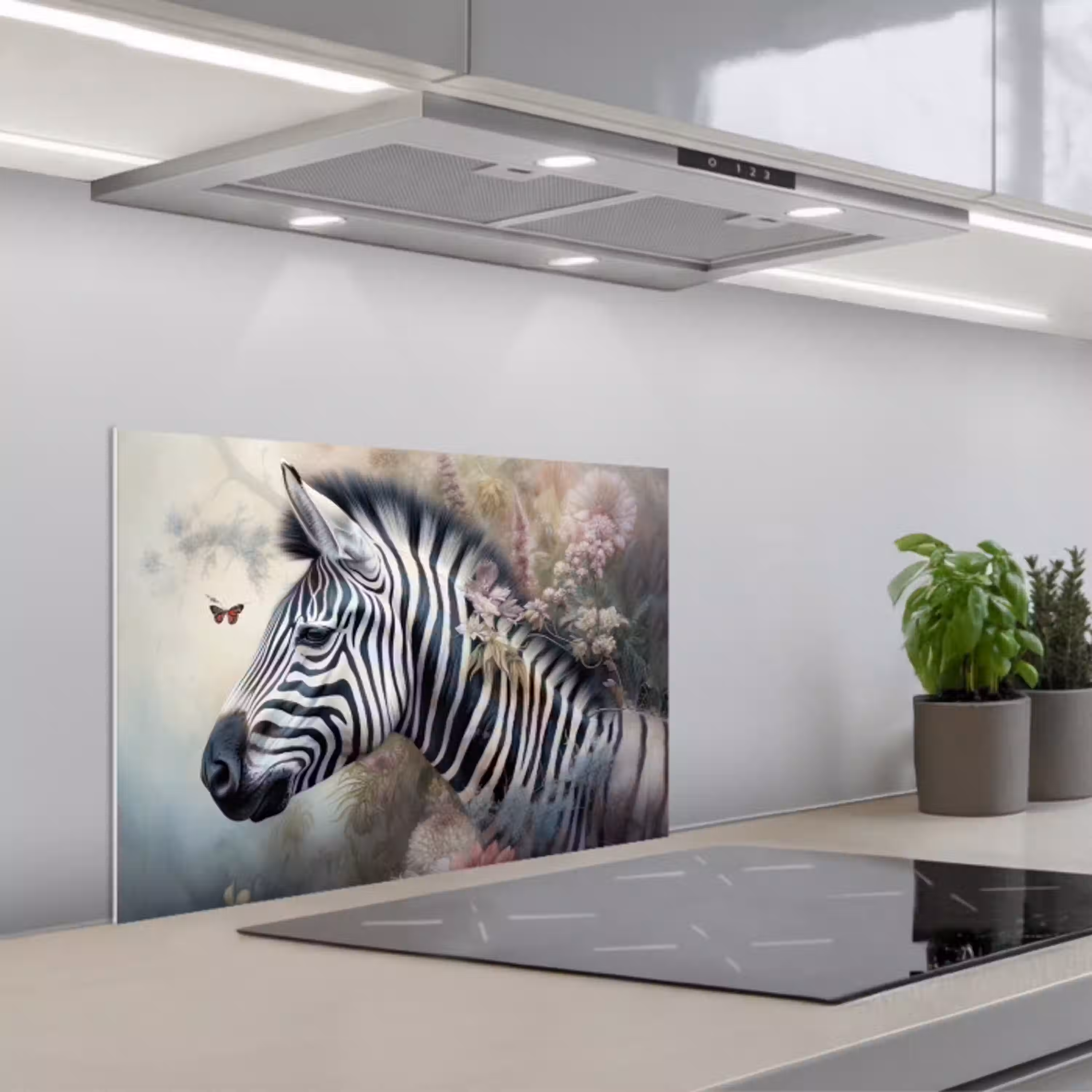 Zebra - Wilde dieren - Vlinder - Bloemen keuken achterwand spatscherm klein -3d_schuin