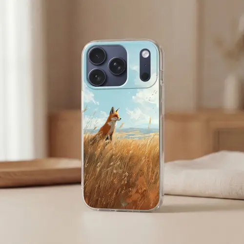 Vos - Gras - Wolken - Oranje Telefoonhoesje iPhone 17 Pro klein -sfeer2